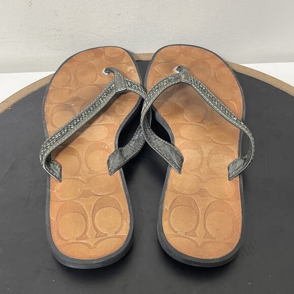 Coach Laurel Flip Flop Sandals Womens Size 7.5M Brown Black Logo Casual Beach - Picture 6 of 8